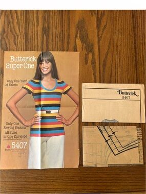 Butterick Super One Sewing Pattern 5407 Top Shirt S M L Vintage